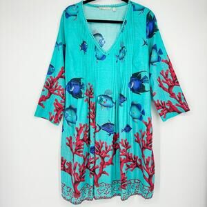 Soft Surroundings Ocean Beach Fish‎ Coverup Tunic Dress Coral Reef Size S